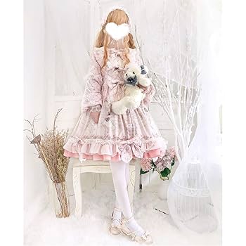 ロリータ ワンピース 水色 ドレス 長袖 天使 イラスト リボン フリル 春 ロリータワンピース 水色 ドレス 天使 イラスト リボン フリル